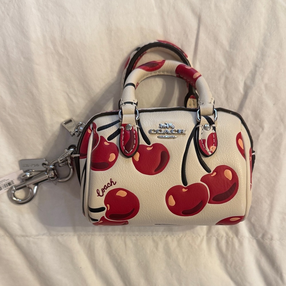 Coach Cherry Print Women's Bag Charm- Cream and Red